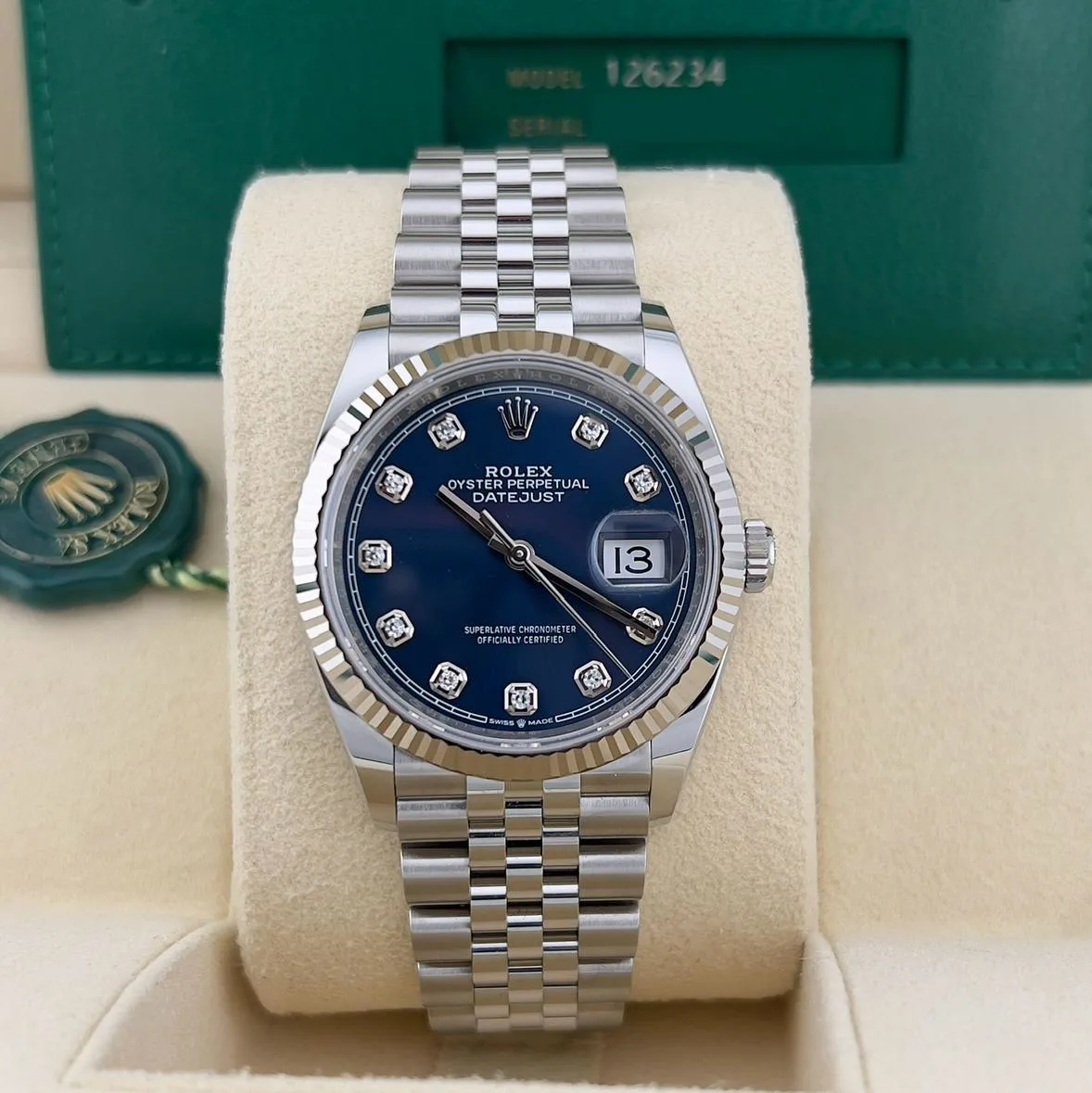 2023 Rolex Datejust 36 Fluted / Blue / Diamond-Set / Jubilee 126234-0037 Listing Image 1