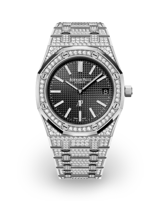 Audemars Piguet  Royal Oak "Jumbo" Extra-Thin White Gold / Black / Diamond-Set 15202BC.ZZ.1241BC.03 Model Image