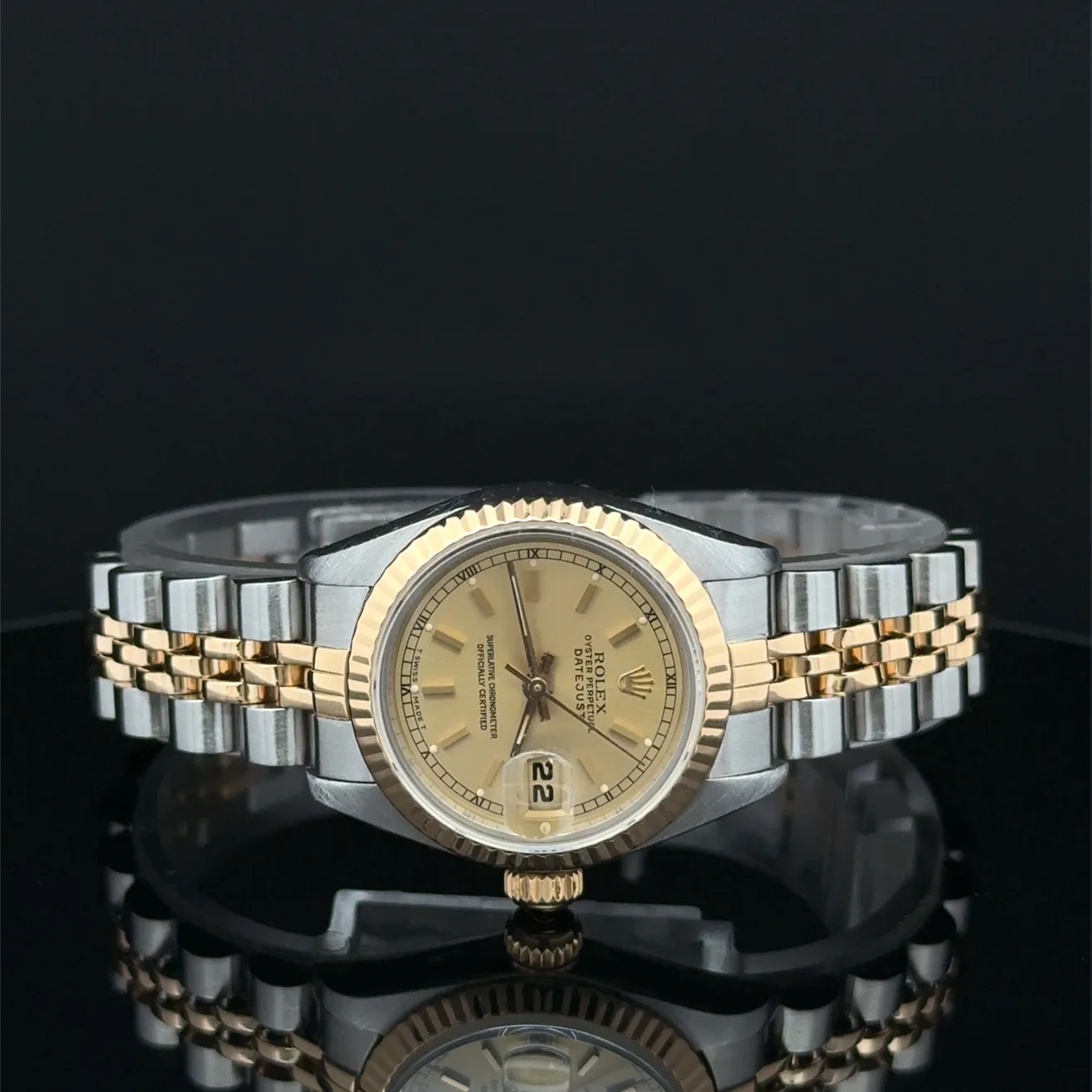 1990 Rolex Lady-Datejust 26 Two-Tone / Fluted / Champagne / Jubilee  69173