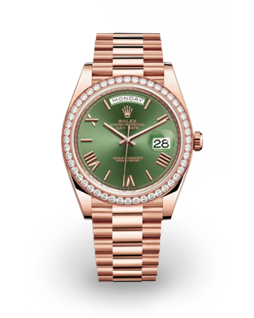 Rolex Day-Date 40 Rose Gold / Diamond-Set / Olive-Green / Roman 228345RBR-0011  Model Image