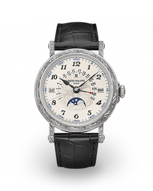 Patek Philippe Perpetual Calendar with Retrograde Date White Gold Hand-Engraved / Silver 5160/500G-001  Model Image