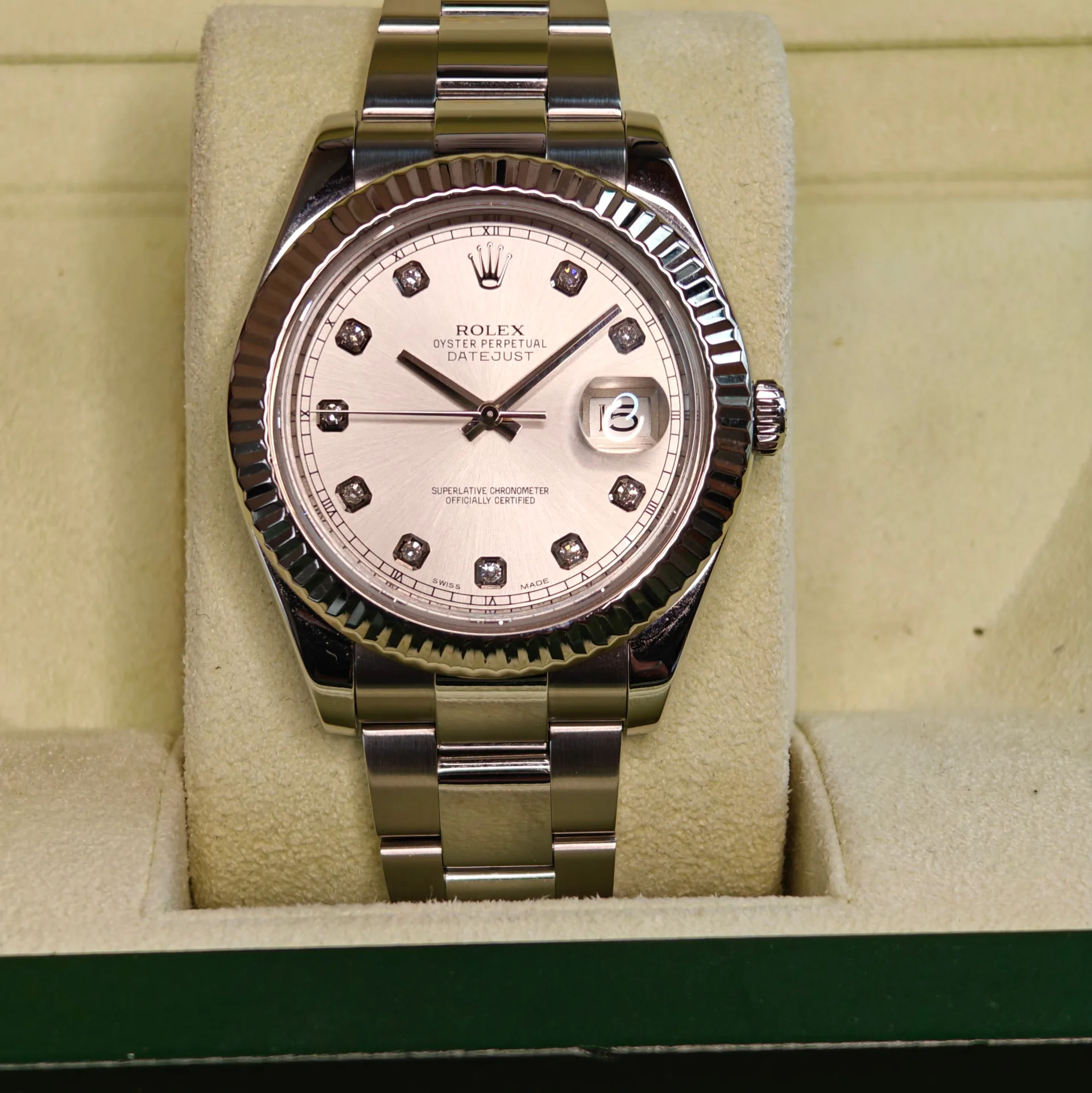 Rolex Datejust II Fluted / Silver / Diamond-Set / Oyster 116334-0007