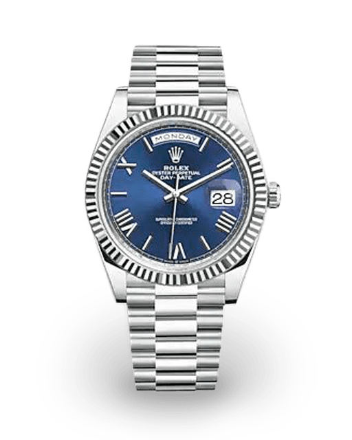 Rolex Day-Date 40 Platinum / Fluted / Blue / Roman 228236-0007 | Bezel