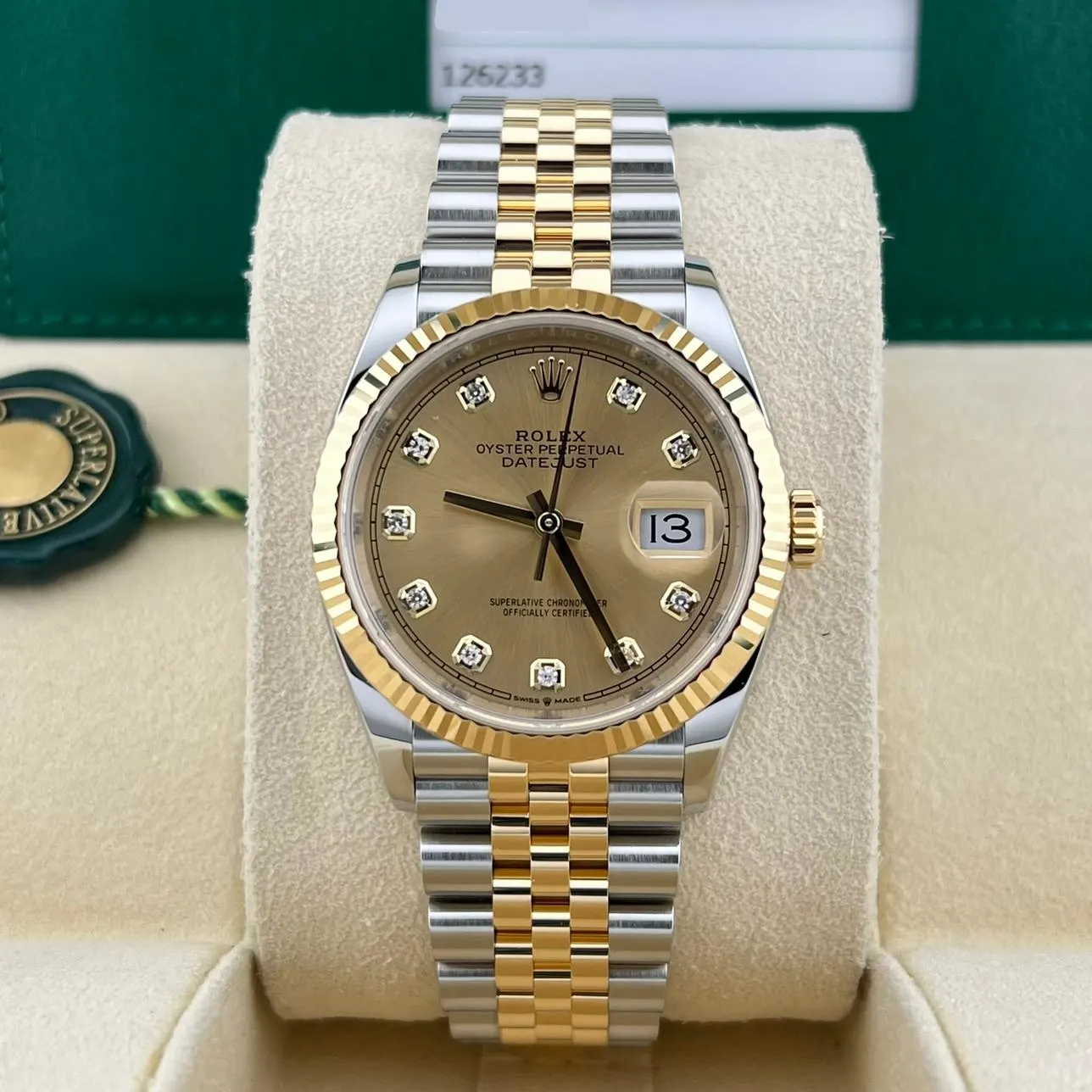 2018 Rolex Datejust 36 Two-Tone Fluted / Champagne / Diamond-Set / Jubilee 126233-0017 Listing Image 2