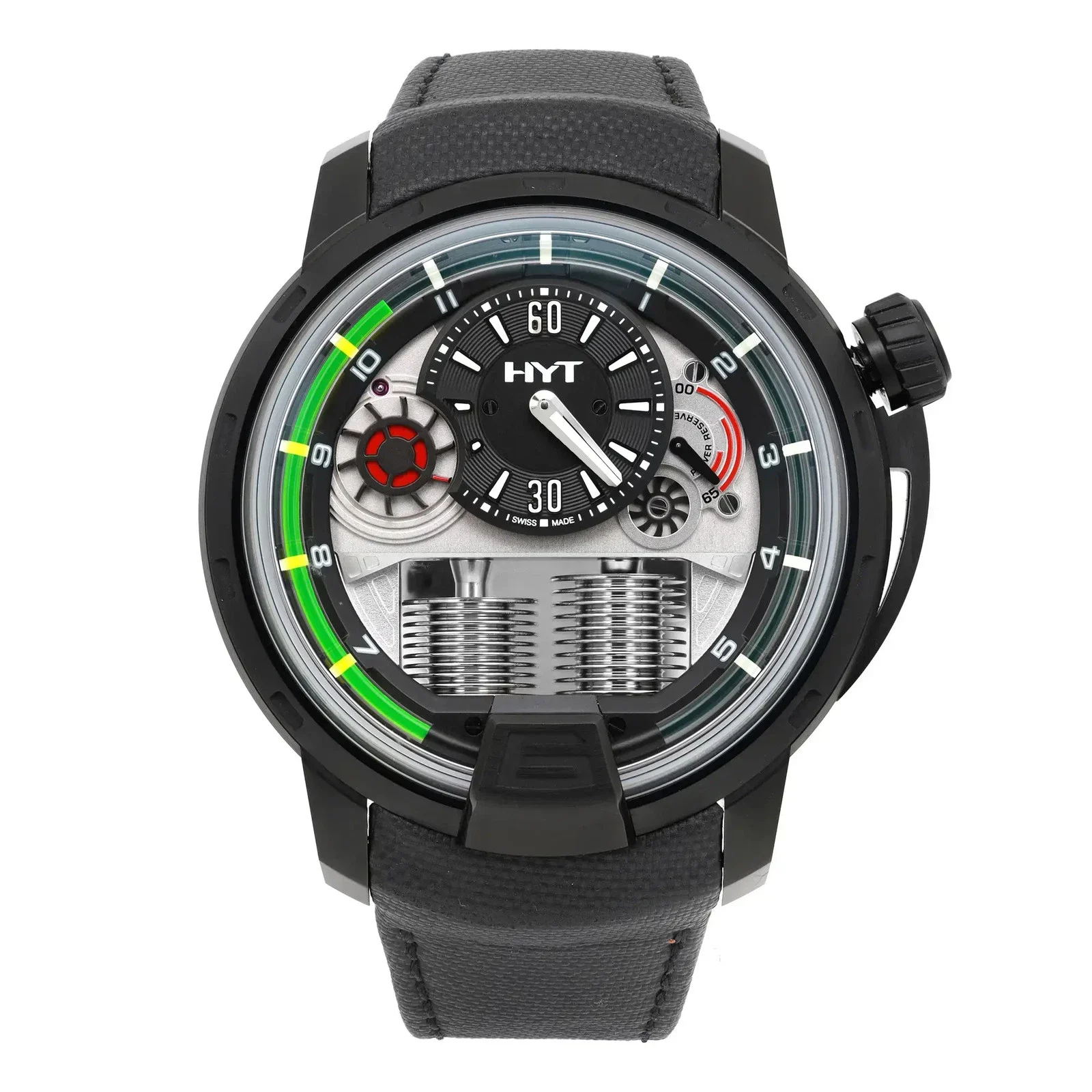2024 HYT H1 48.8 Black DLC-Coated Titanium / Black / Arabic / Strap  148-DL-21-GF-RU