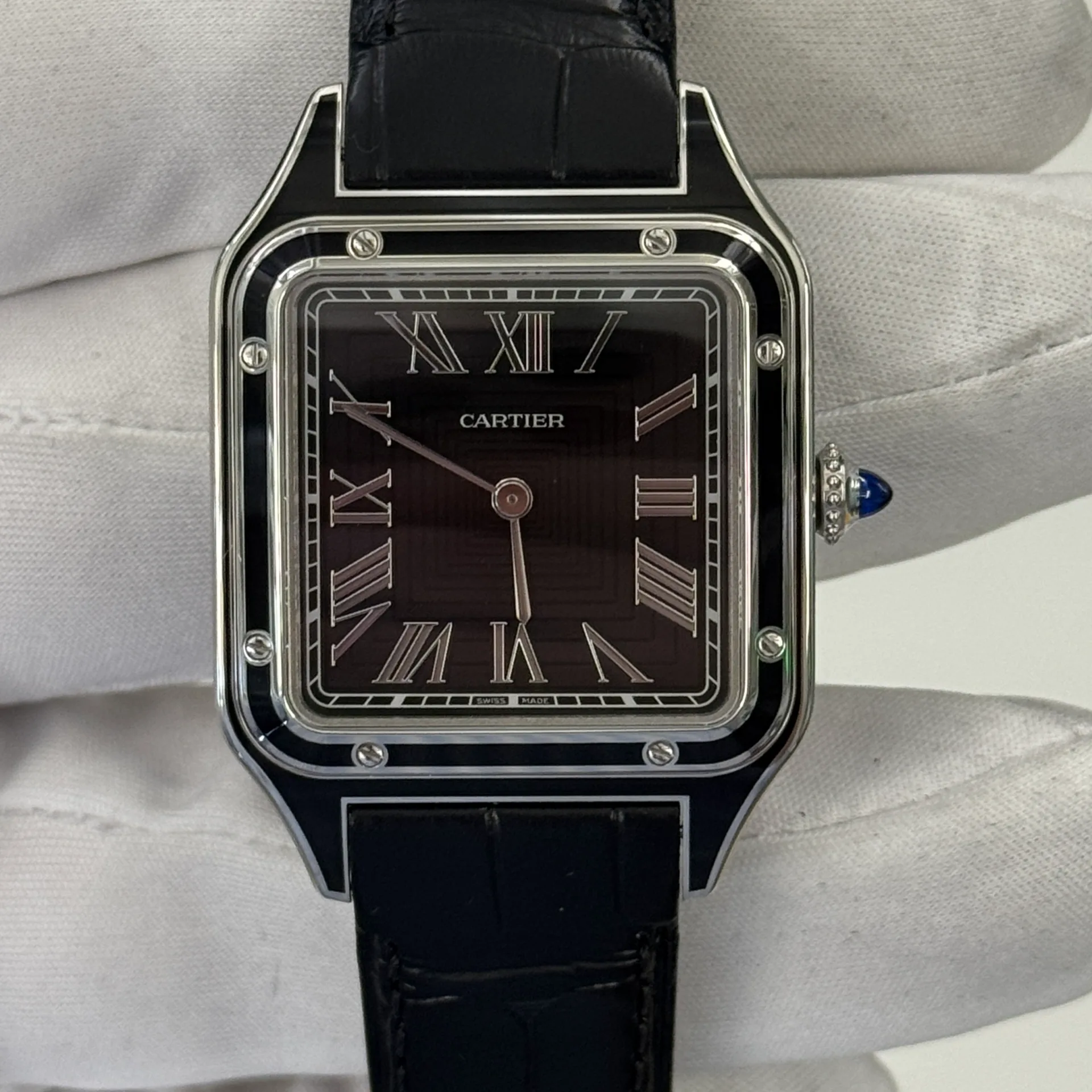 2025 Cartier Santos-Dumont Large Model Steel / Black Lacquer / Black Square / Manual-Wind WSSA0046