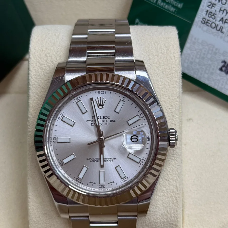 2015 Rolex Datejust II Fluted / Silver / Oyster 116334