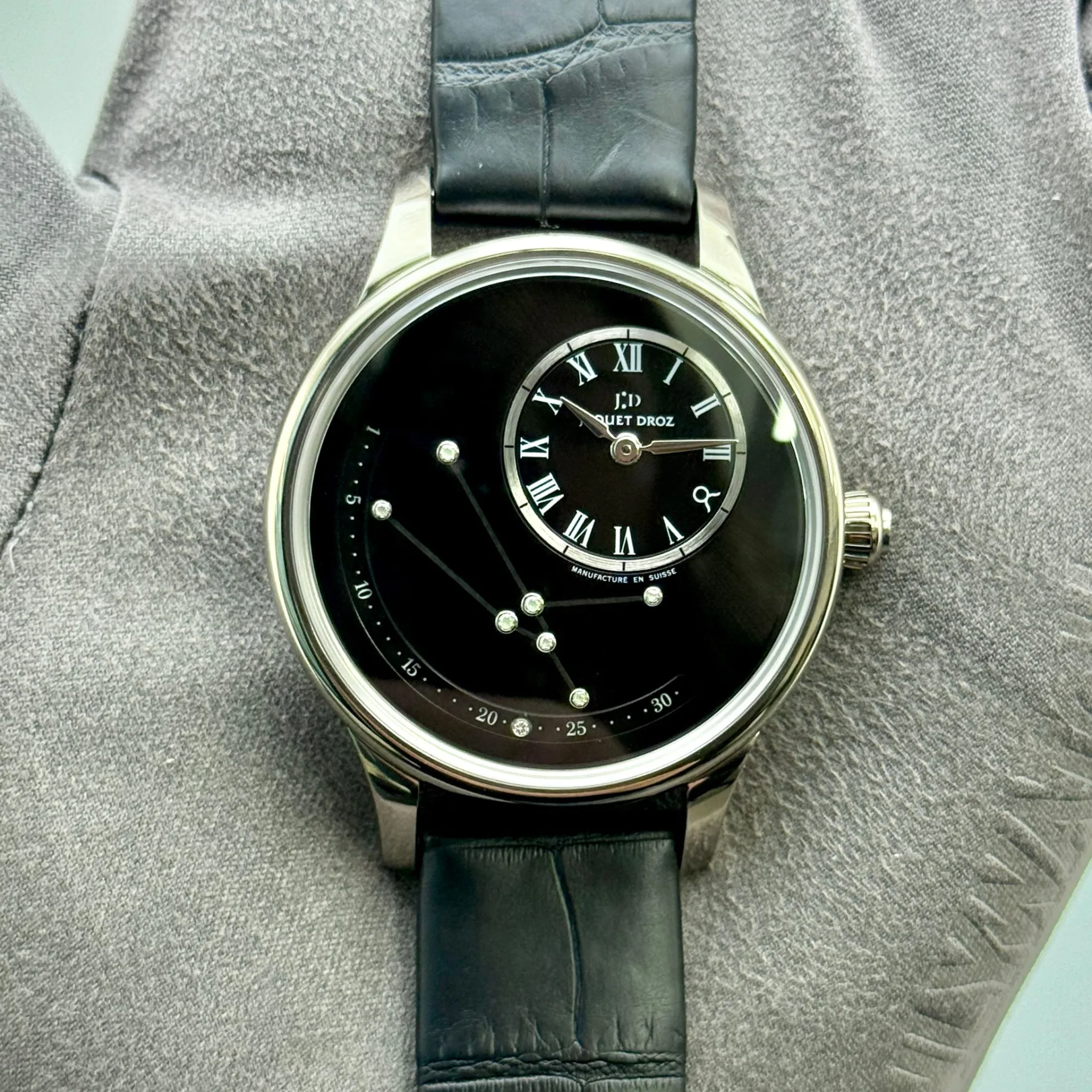 2023 Jaquet Droz Date Astrale Zodiac Taurus 39 White Gold / Black / Roman / Strap J021014219