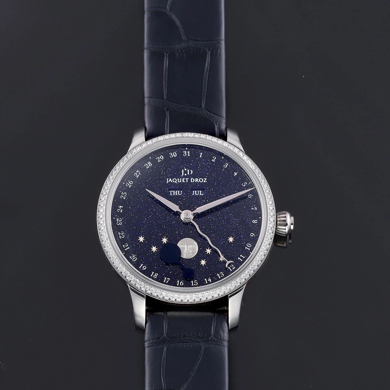 2023 Jaquet Droz Astrale Eclipse 39 Steel / Diamond-Set / Blue / Strap J012610271