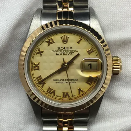 1997 Rolex Datejust 26 Two-Tone / Fluted / Ivory Pyramid-Motif / Roman / Jubilee 69173 Listing Image 1
