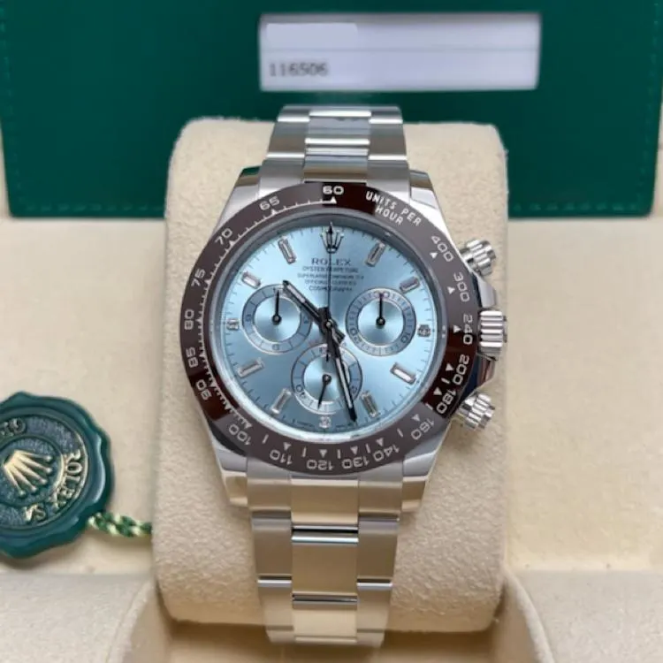 2019 Rolex Daytona Platinum Ceramic Ice Blue Baguette