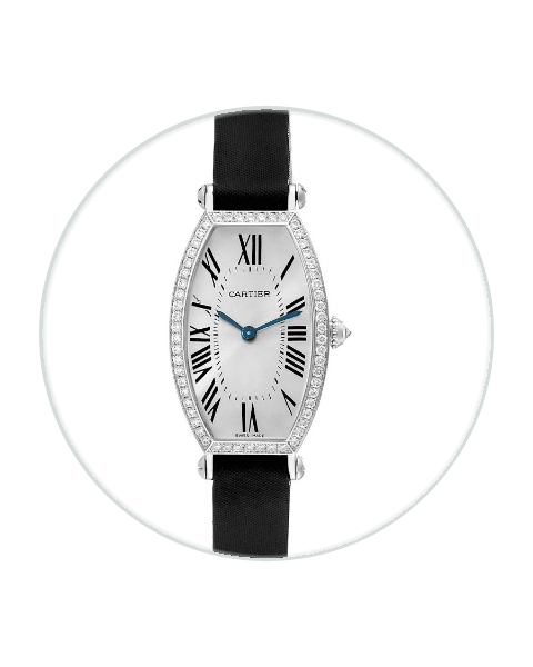 Cartier 18K WHITE GOLD TONNEAU WATCH 完品 Cartier Tonneau White Gold with Diamonds Reference 2711