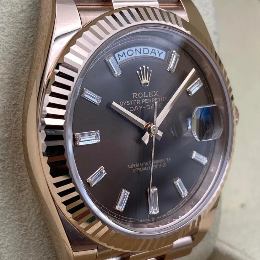 2022 Rolex Day-Date 40 Rose Gold / Fluted / Chocolate / Baguette-Diamond Set 228235-0003 Listing Image 3