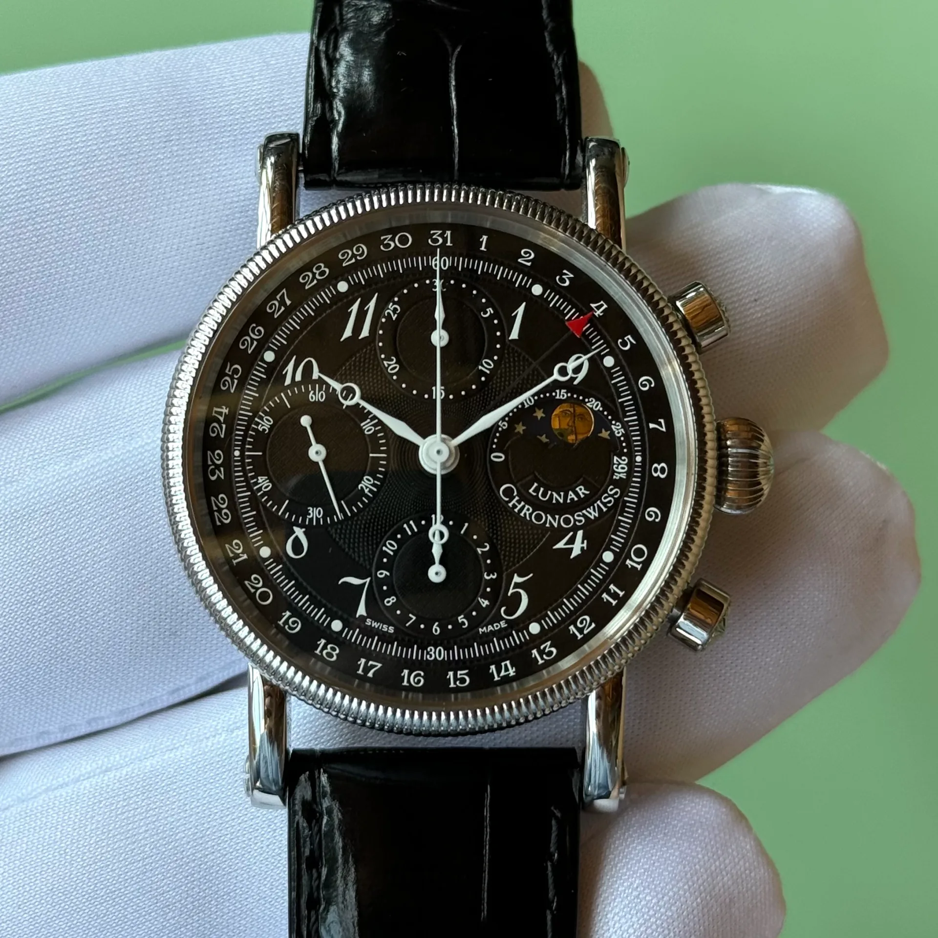 Chronoswiss Lunar Chronograph 38 Steel Black Strap CH 7523 L