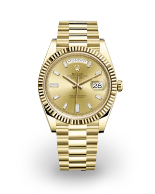 Rolex Day-Date 40 Yellow Gold / Fluted / Champagne / Baguette Diamond-Set / President 228238-0005  Model Image