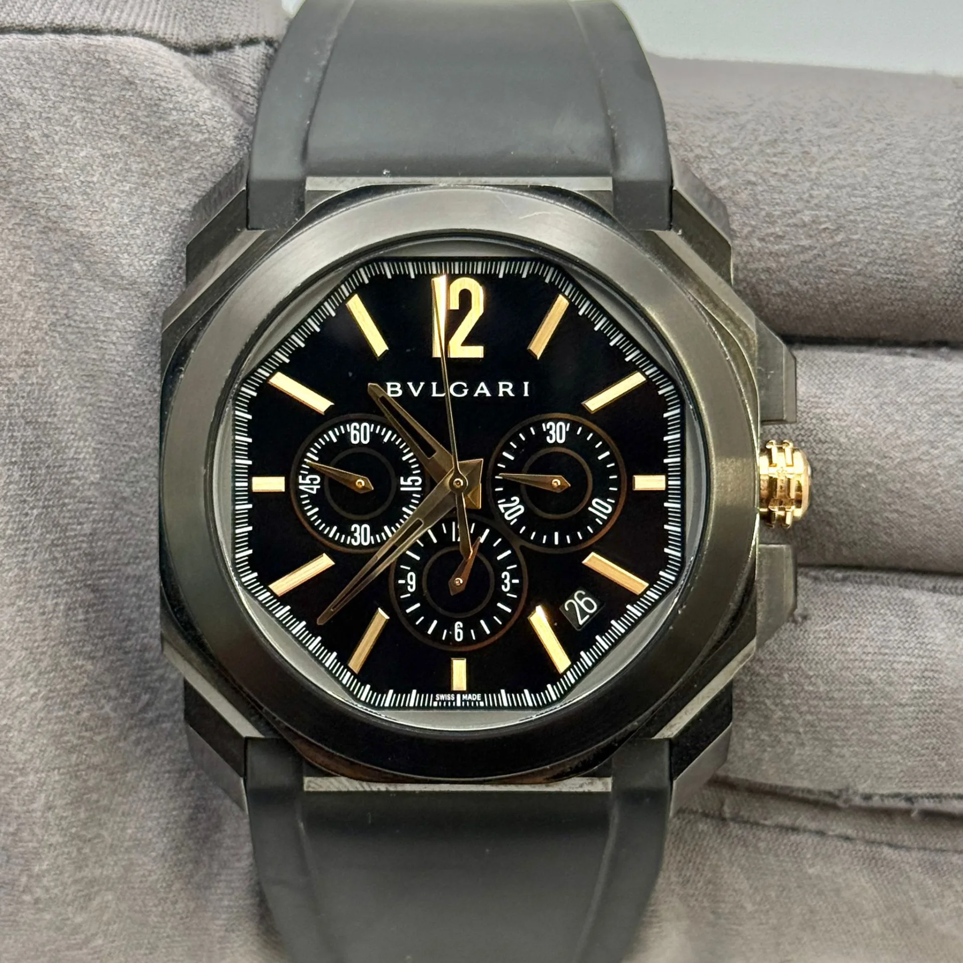 Bvlgari Octo Chronograph 41 Black DLC-Coated Steel / Black / Arabic / Strap 102630