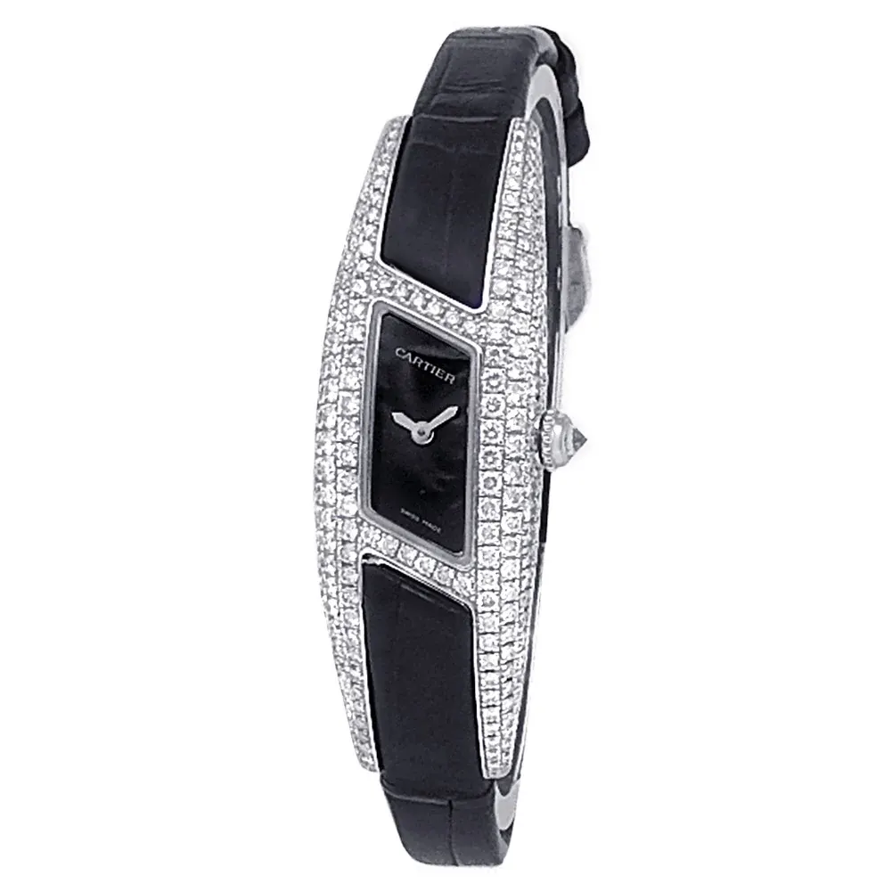 Cartier Himalia Quartz White Gold and Diamond-Set / Diamond-Set / Black / Strap WJ301570