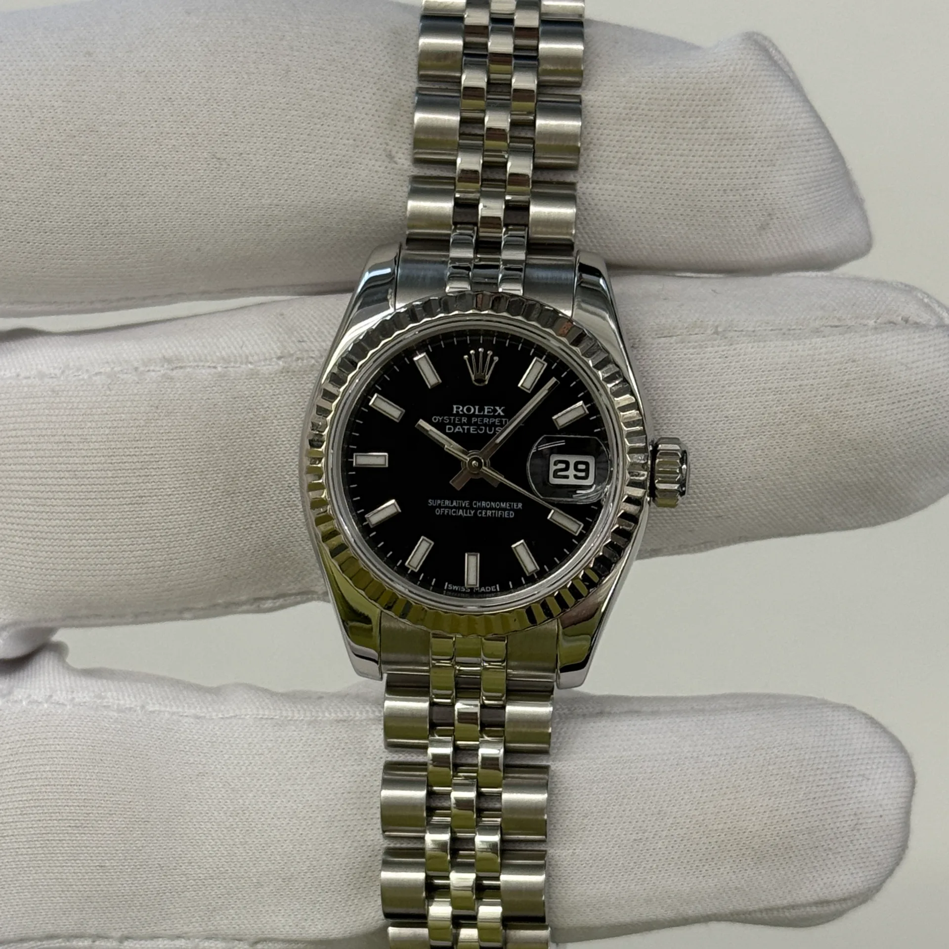 2008 Rolex Datejust 26 Fluted / Black / Jubilee 179174