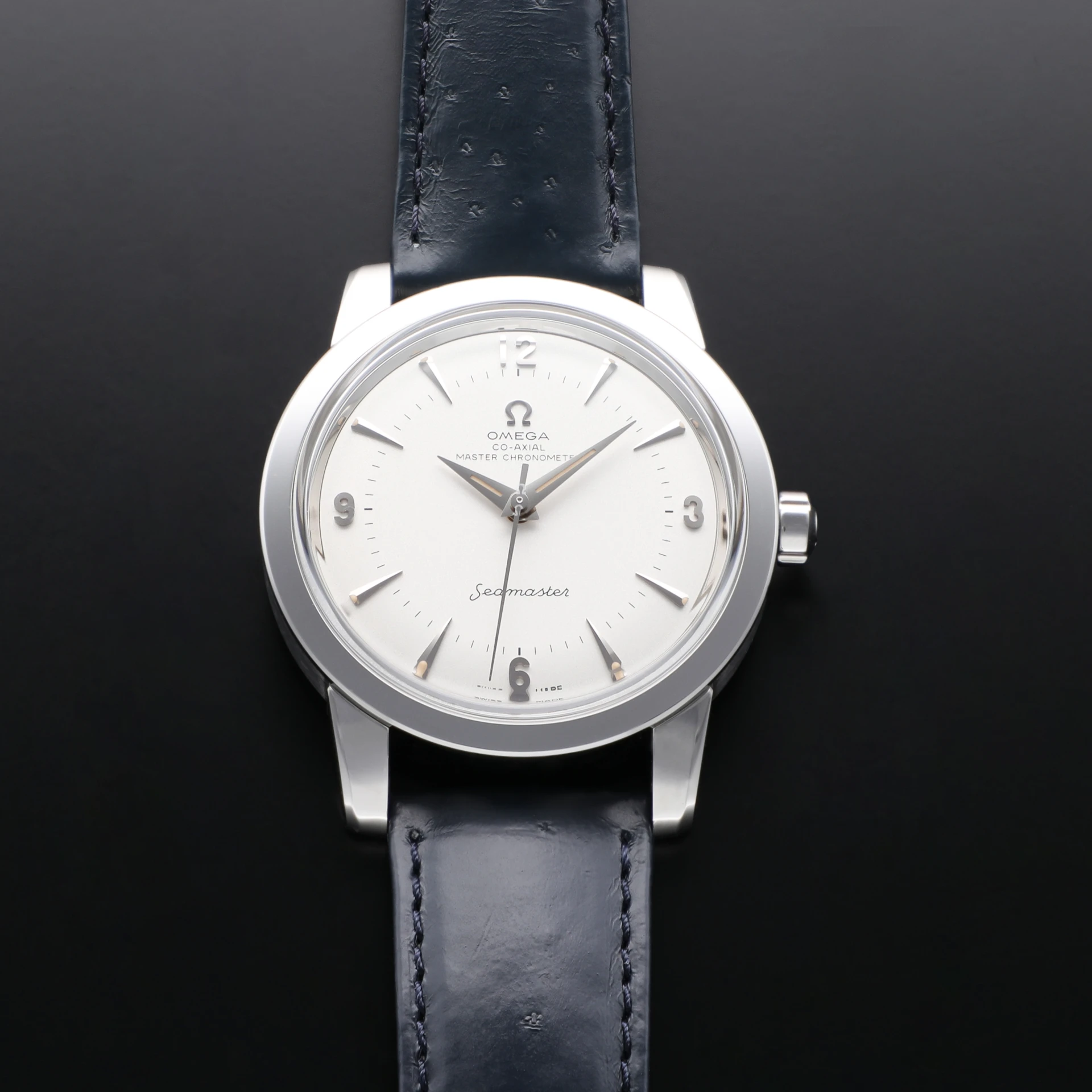 Auction 2023 Omega Seamaster 1948 Central Seconds Stainless Steel Silver Leather 511.13.38.20.02.001 Bezel