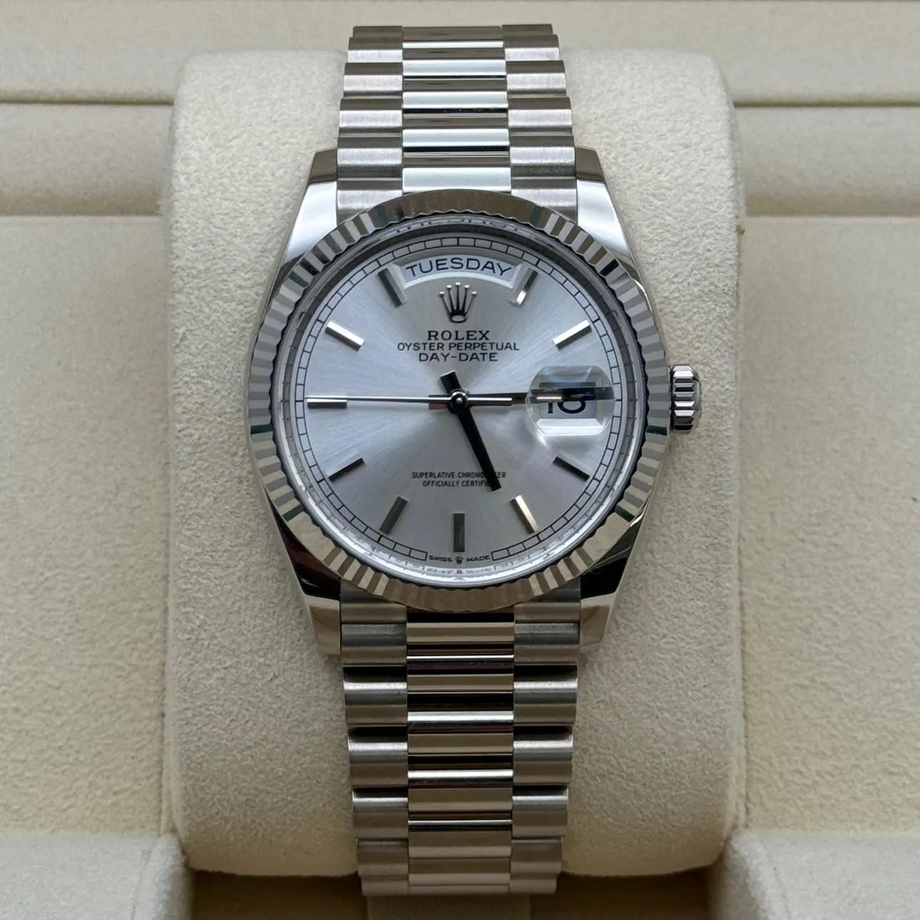 2024 Rolex Day-Date 36 White Gold / Fluted / Silver 128239-0005