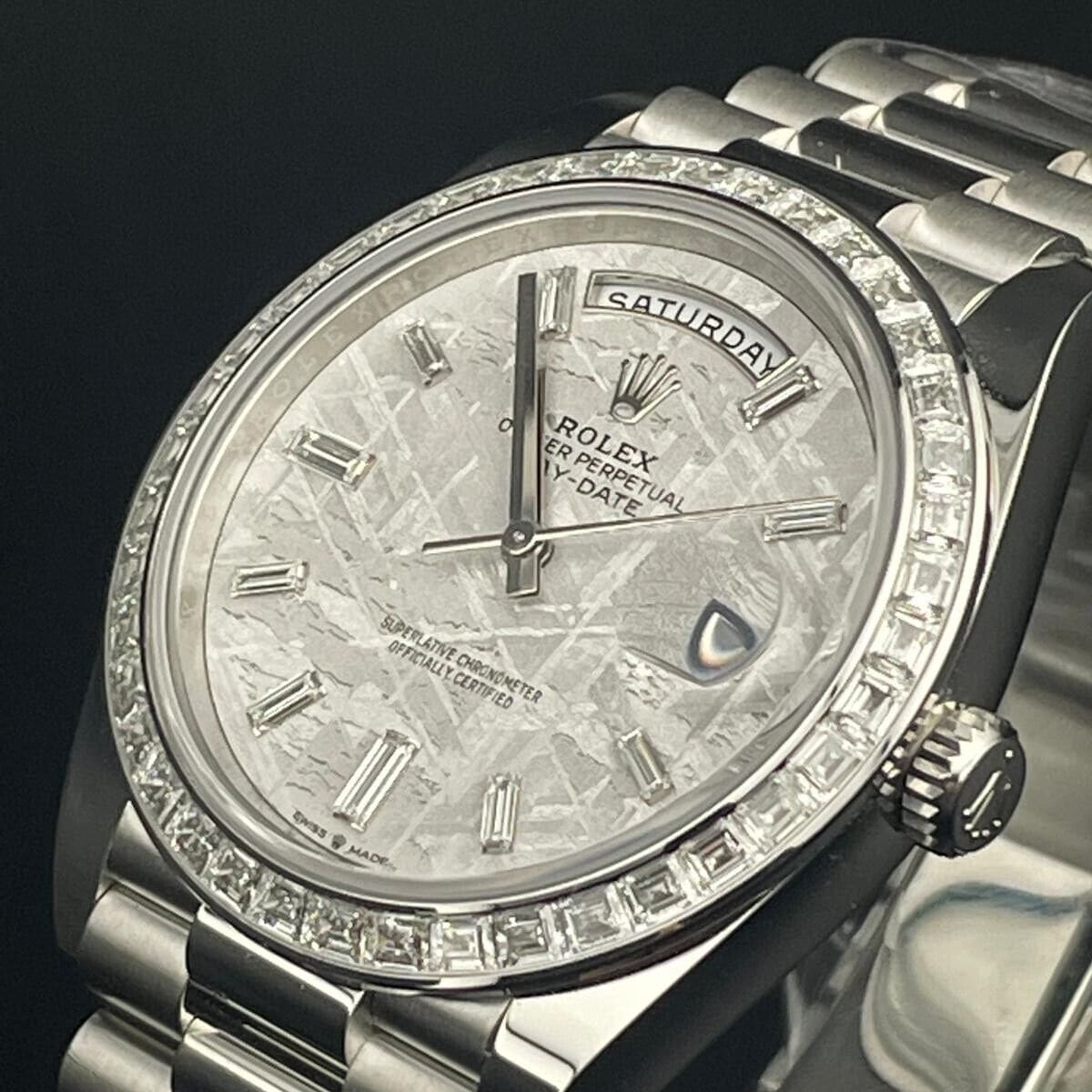 Rolex Day-Date 40 Platinum / Baguette Diamond-Set