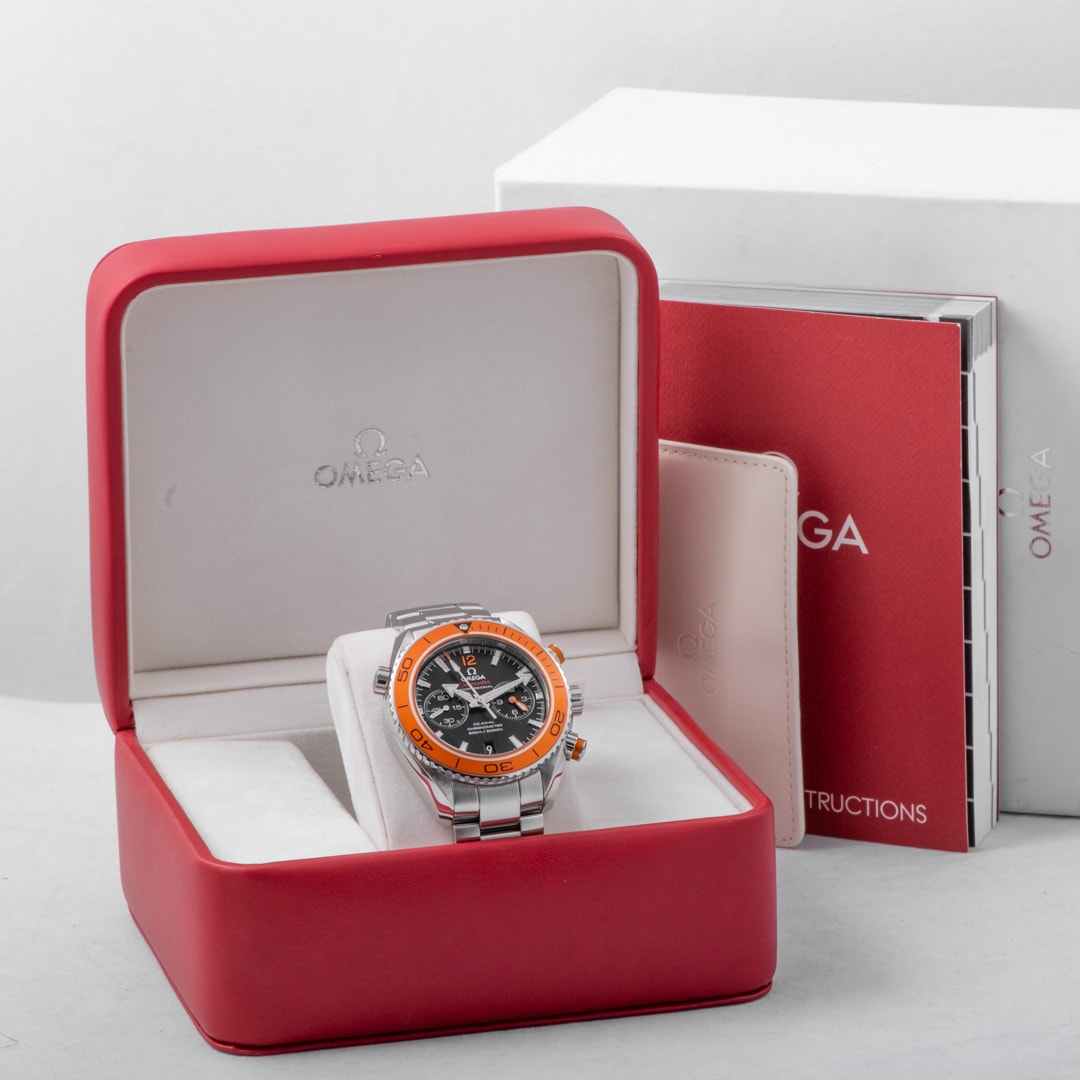 Omega Seamaster Planet Ocean 600M Co Axial 45.5 Chronograph Stainless Steel Orange Bracelet 232.30.46.51.01.002