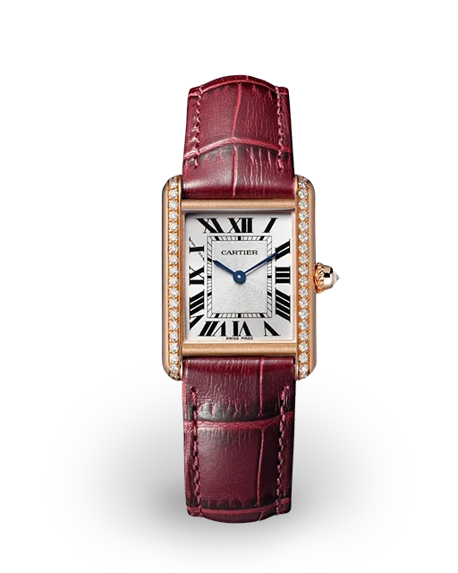 Cartier Tank Louis Small Rose Gold / Diamond-Set / Silvered / Roman / Strap WJTA0010  Model Image