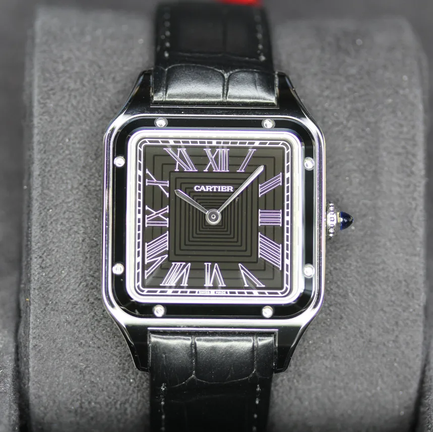 2023 Cartier Santos-Dumont Large Model Steel / Black Lacquer / Black Square / Manual-Wind WSSA0046