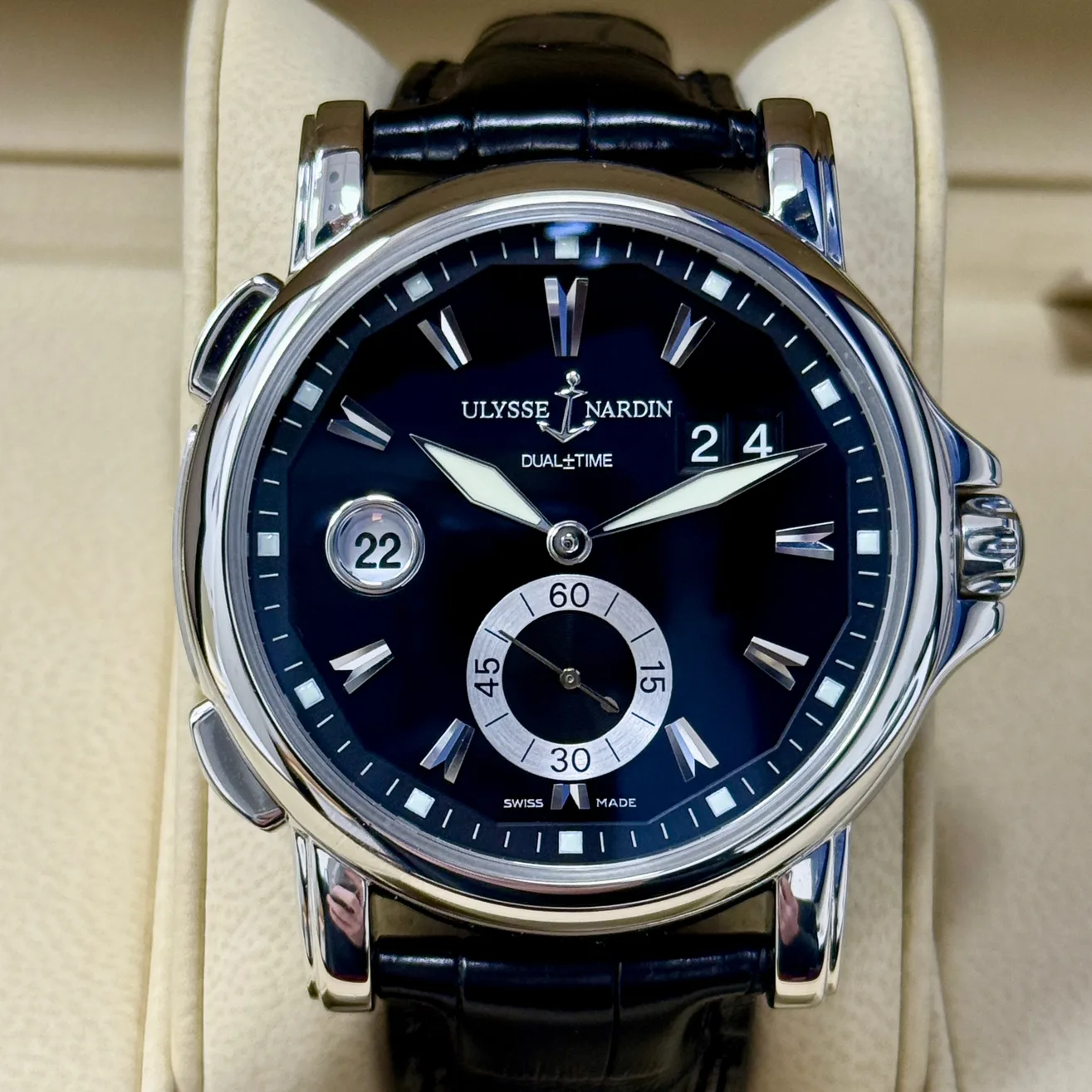 Ulysse Nardin GMT Big Date Dual Time Steel / Black / Strap 243-55/92