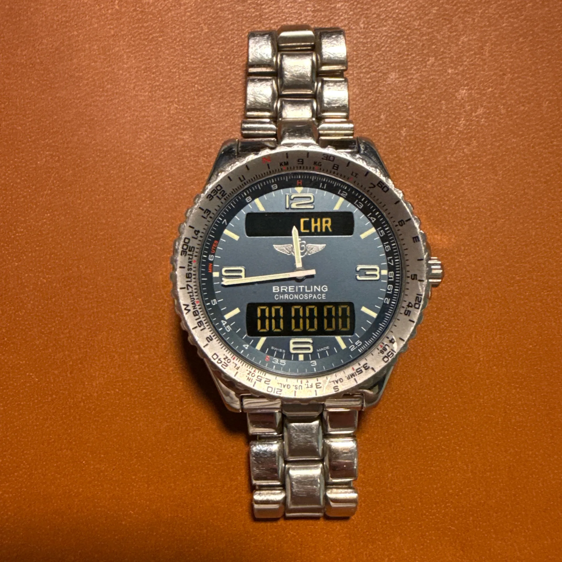 1998 Breitling Chronospace Quartz 41.5 Steel / Blue / Arabic / Bracelet A56012.1