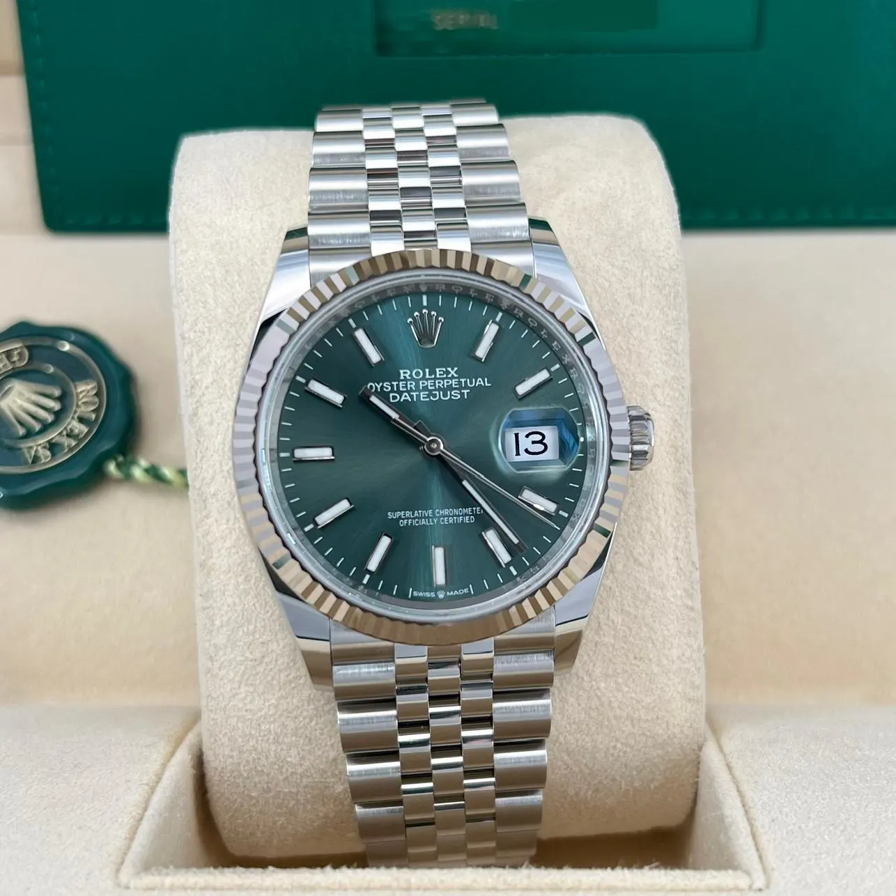 2022 Rolex Datejust 36 Steel Fluted Mint Green Jubilee