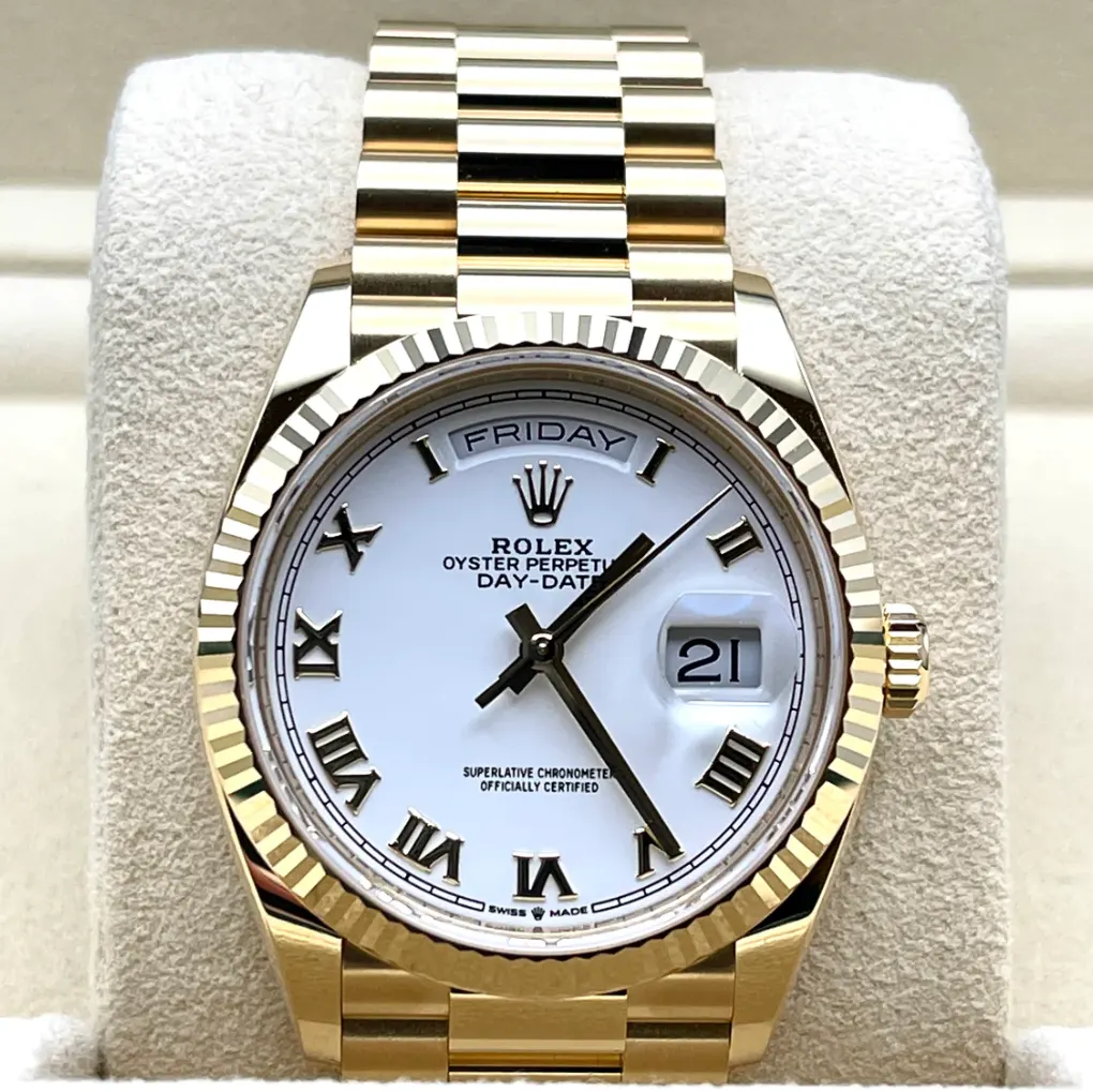 2022 Rolex Day-Date 36 Yellow Gold / Fluted / White / Roman 128238-0076 Listing Image 1