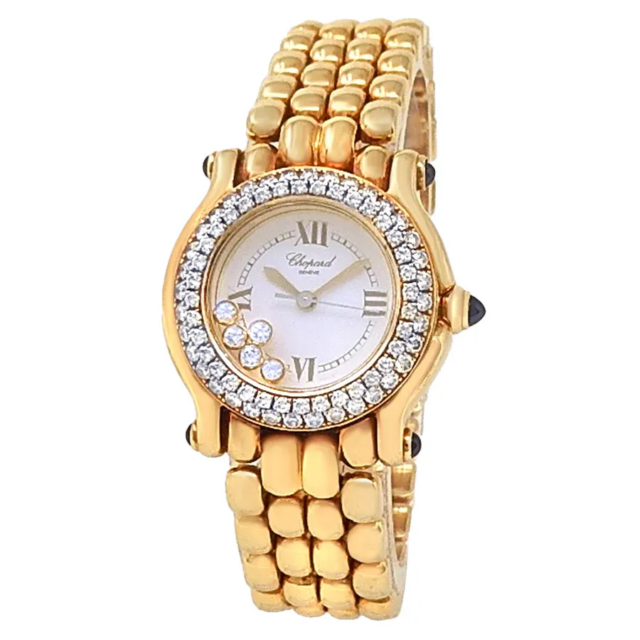Chopard Happy Sport Classic Round Quartz 26 Yellow Gold / Diamond-Set / White with 5 Floating Diamonds / Roman / Bracelet 27/6151-0005