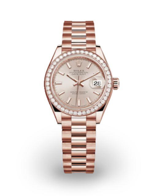 Rolex Lady-Datejust 28 Rose Gold / Diamond-Set / Sundust / President 279135RBR-0006  Model Image