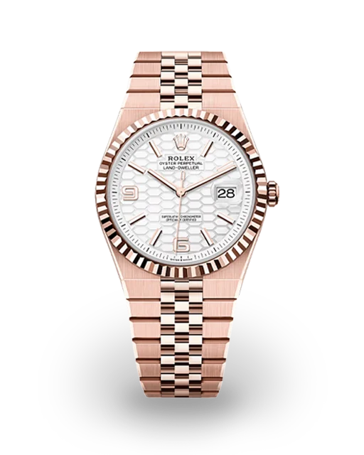 Rolex Land-Dweller 36 Everose Gold / Fluted / White Honeycomb Motif / Arabic / Flat Jubilee 127235-0001  Model Image