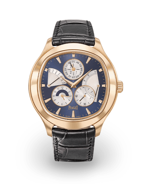 Piaget Emperador Coussin Perpetual Calendar 46.5 Rose Gold Blue Strap G0A33019 Watches Bezel