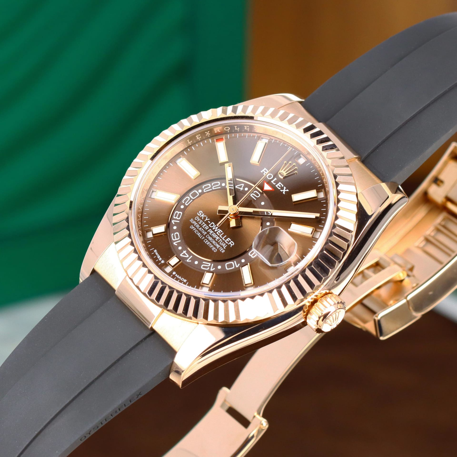 Rolex Sky-Dweller Rose Gold / Chocolate / Oysterflex 326235-0005