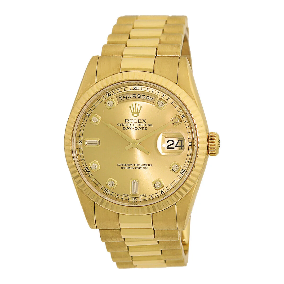 2003 Rolex Day-Date 36 Yellow Gold / Fluted / Champagne / Roman / President 118238-0108 Listing Image 1