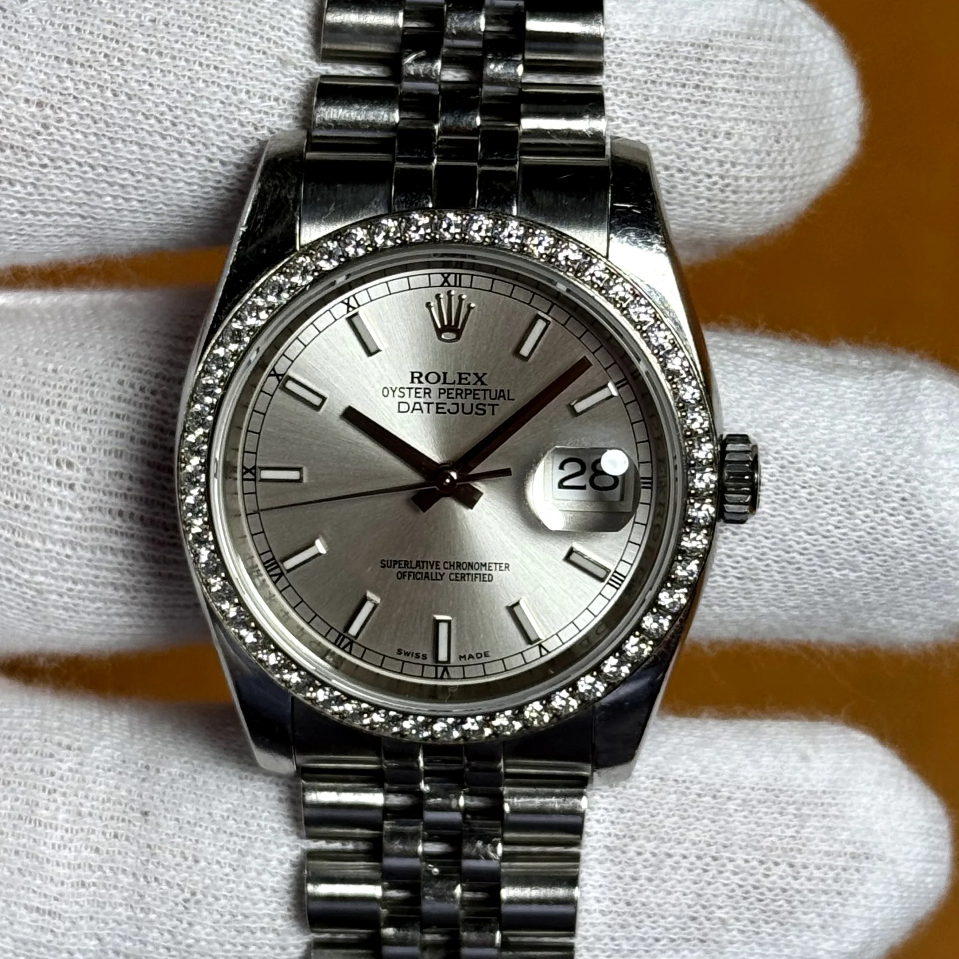 2010 Rolex Datejust 36 Diamond-Set / Silver / Jubilee 116244-0058