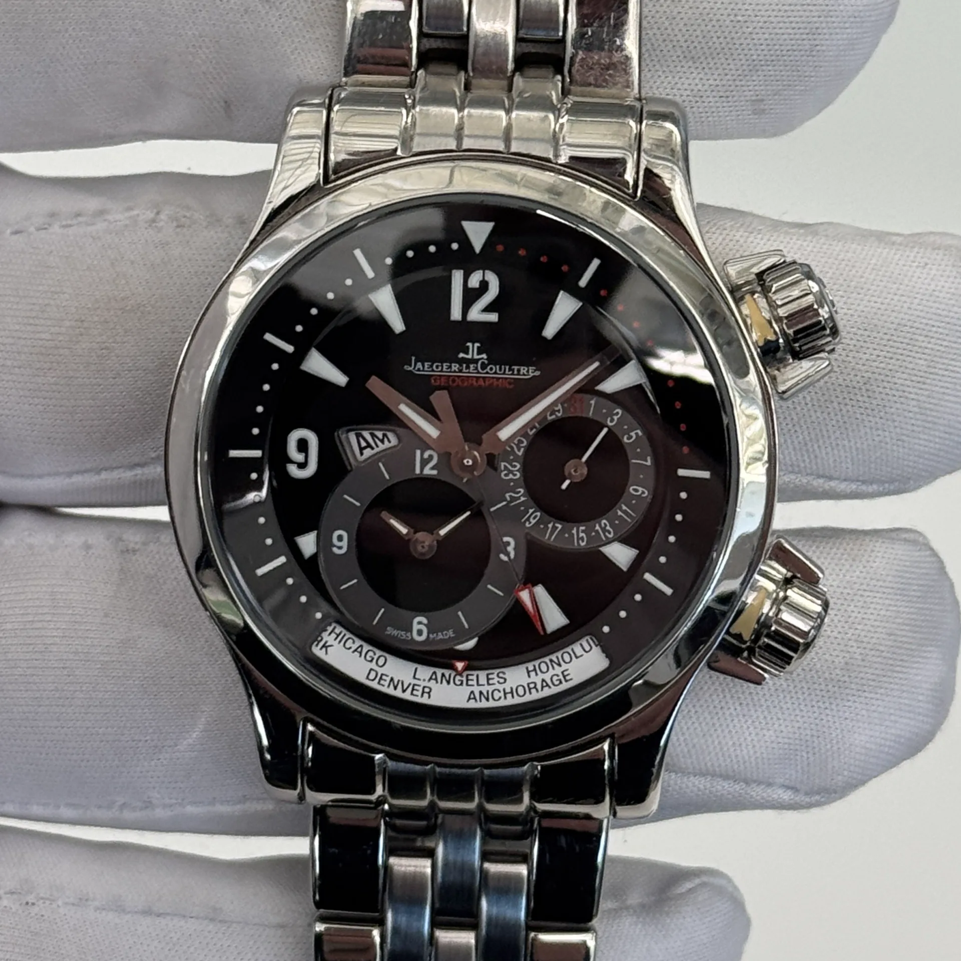2005 Jaeger-LeCoultre Master Compressor Geographic 41.5 Steel / Black / Arabic / Bracelet Q1718170
