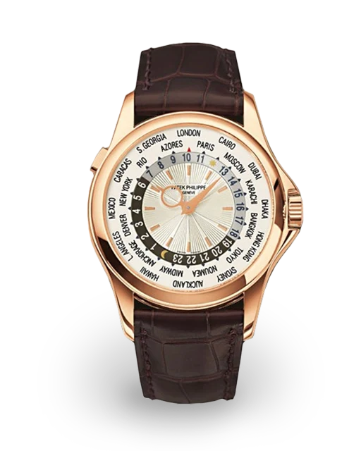 Patek Philippe World Time Rose Gold / Silvered / Strap 5130R-001  Model Image