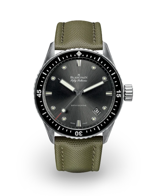 Blancpain Fifty Fathoms Bathyscaphe Stainless Steel / Grey / Sand Canvas 5000-1110-K52A  Model Image