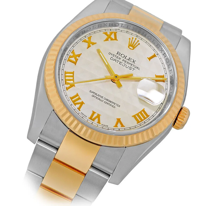 2014 Rolex Datejust 36 Two-Tone / Fluted / Ivory Pyramid-Motif / Roman / Oyster 116233 Listing Image 2