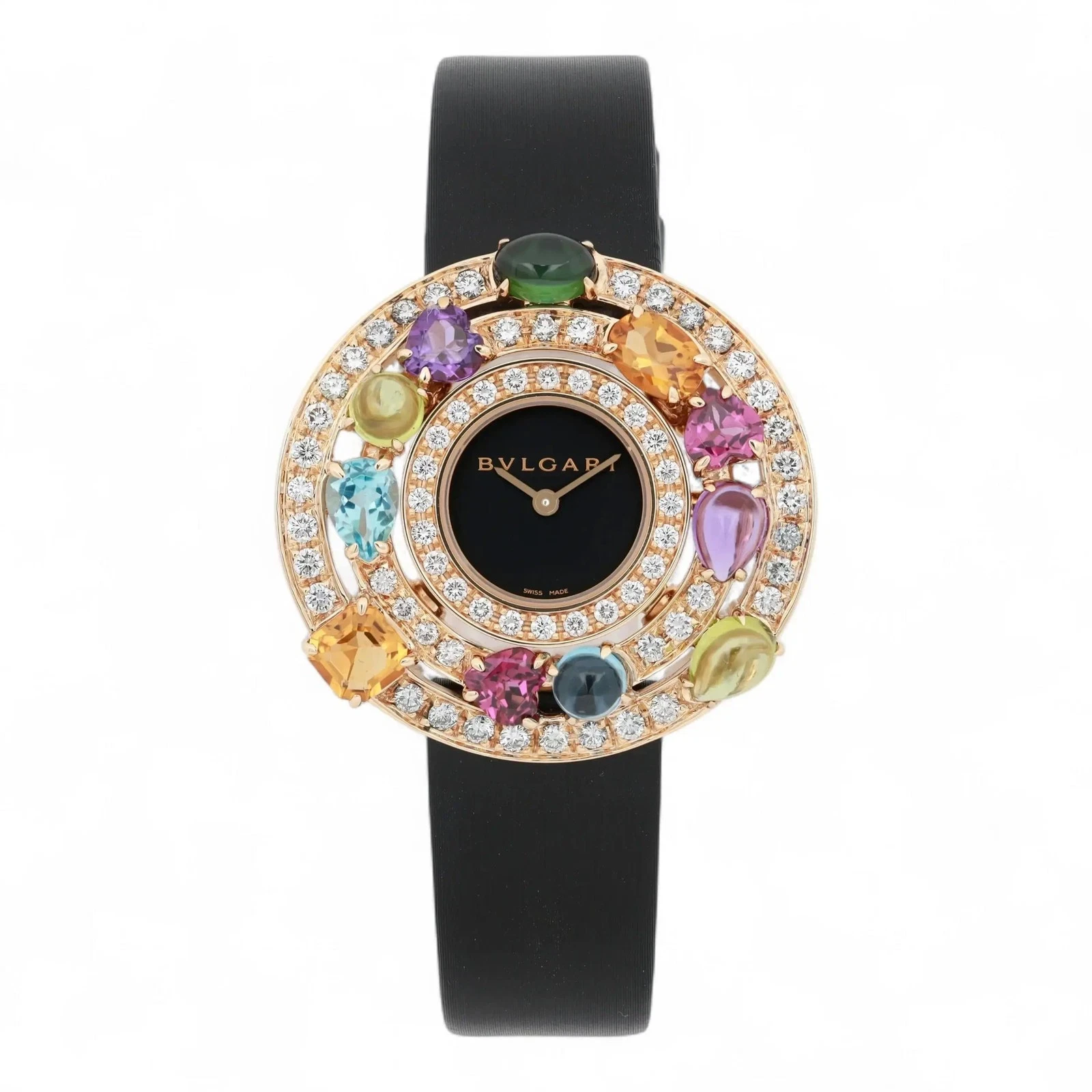 Bvlgari Astrale Cerchi Quartz 36 Yellow Gold / Diamond-Set and Gem-Set / Black / Strap 101339