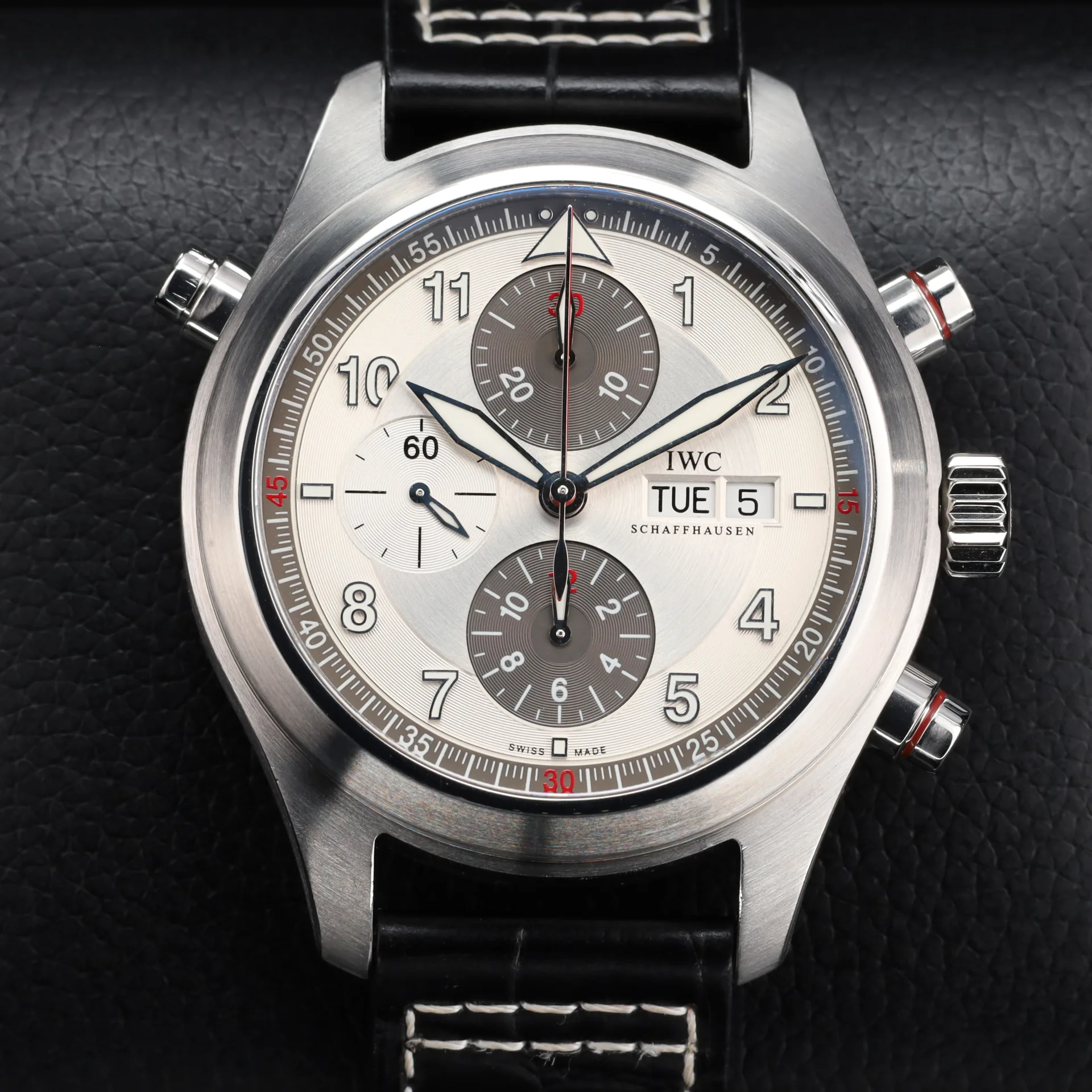 IWC Pilot's Watch Spitfire Double Chronograph Steel / Panda / Strap IW3718-06