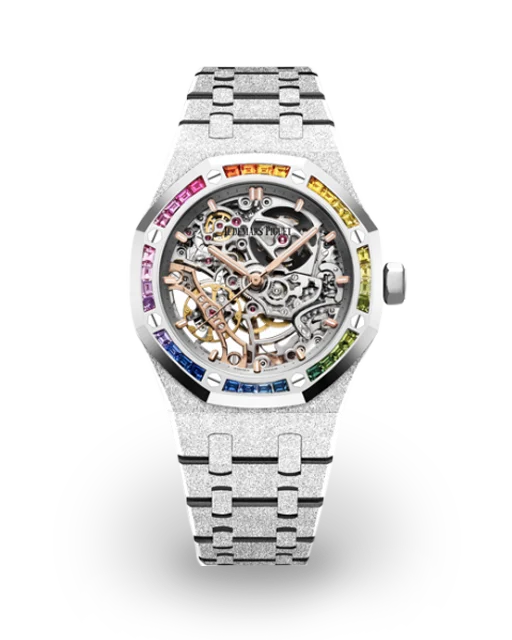 Audemars Piguet  Royal Oak Double Balance Wheel Openworked 37 / Frosted White Gold / Rainbow 15468BC.YG.1259BC.01 Model Image