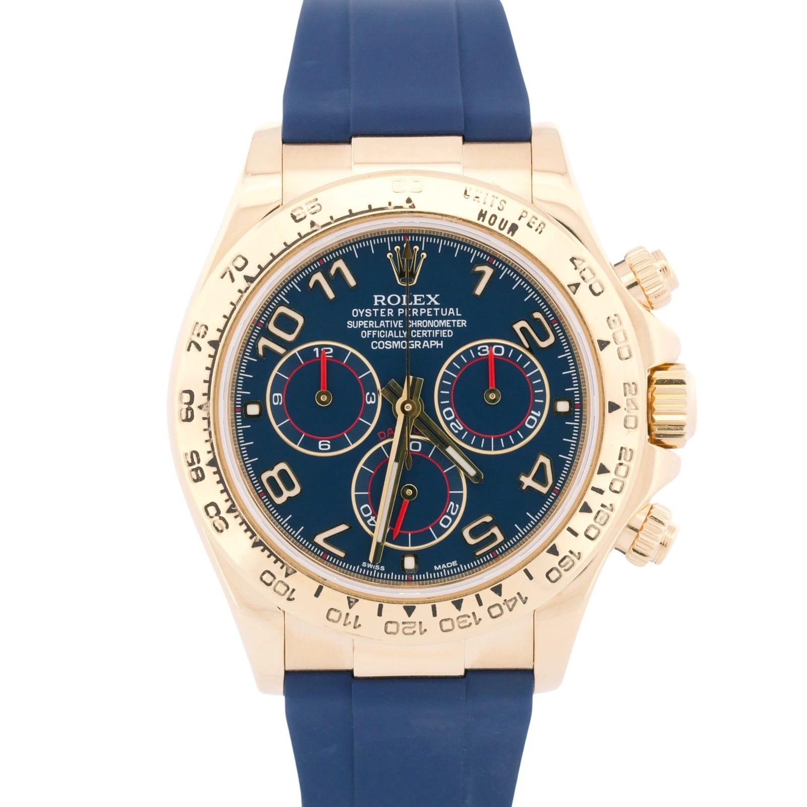 Rolex Daytona Yellow Gold Blue Arabic 116518 Watches Bezel