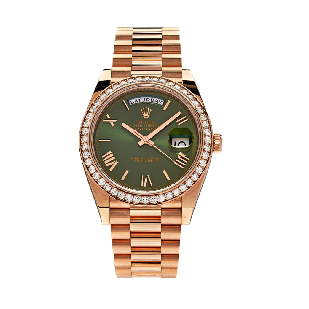 2021 Rolex Day-Date 40 Rose Gold / Diamond-Set / Olive-Green / Roman 228345RBR-0011 Listing Image 1