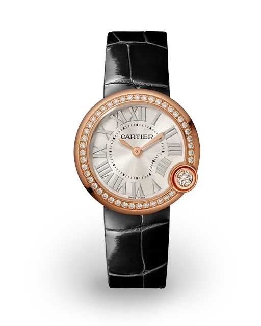 Cartier Ballon Blanc de Cartier 30 Rose Gold / Diamond-Set / Silvered / Roman / Strap WJBL0005   Model Image