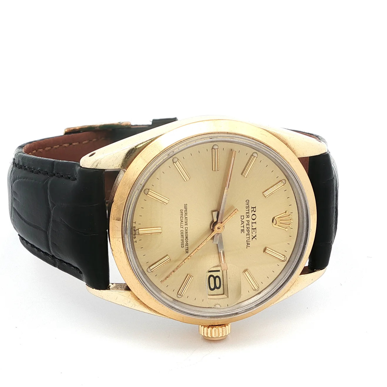 1980 Rolex Date 34 Gold Shell / Smooth / Champagne / Strap 1550